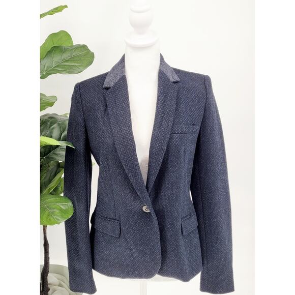 ZARA Basic Womens Blue Lambs Wool Elbow Patches One Button Business Blazer Small - Picture 1 of 11